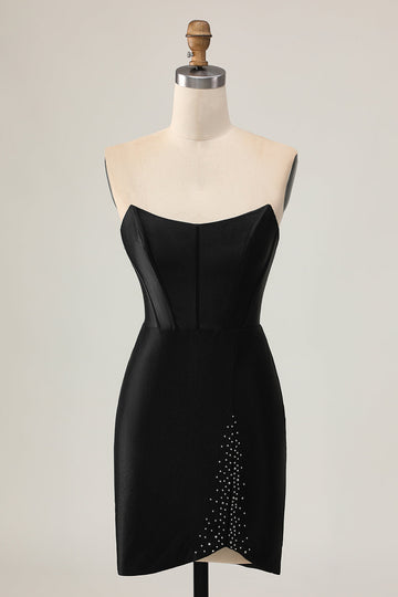 Black Corset Bodycon Cut Out Beaded Cocktail Dress
